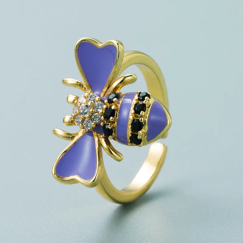 Anillo de Abeja con Zirconia Incrustada en Cobre Chapado en Oro