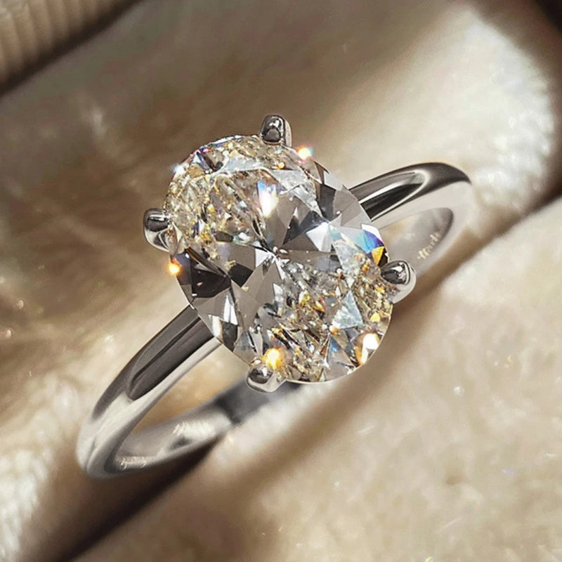 925 Sterling Silve 1-8CT Zircon Gorgeous Shiny Oval Stone Ring for Women Engagement Wedding Luxury High Quality Fine Jewelry