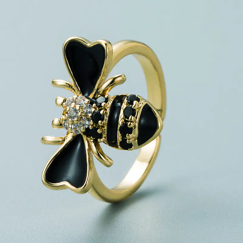 Anillo de Abeja con Zirconia Incrustada en Cobre Chapado en Oro