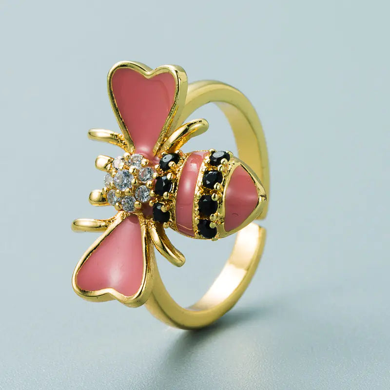 Anillo de Abeja con Zirconia Incrustada en Cobre Chapado en Oro
