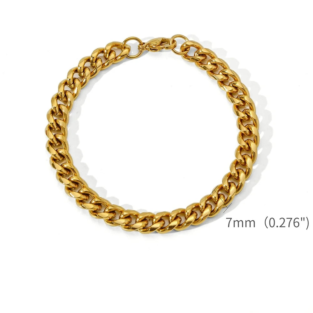 Gold Color Stainless Steel Cuban Chain Men'S Bracelet Simple Retro Bracelet for Women Hip Hop Jewelry Trend Accessories Gift