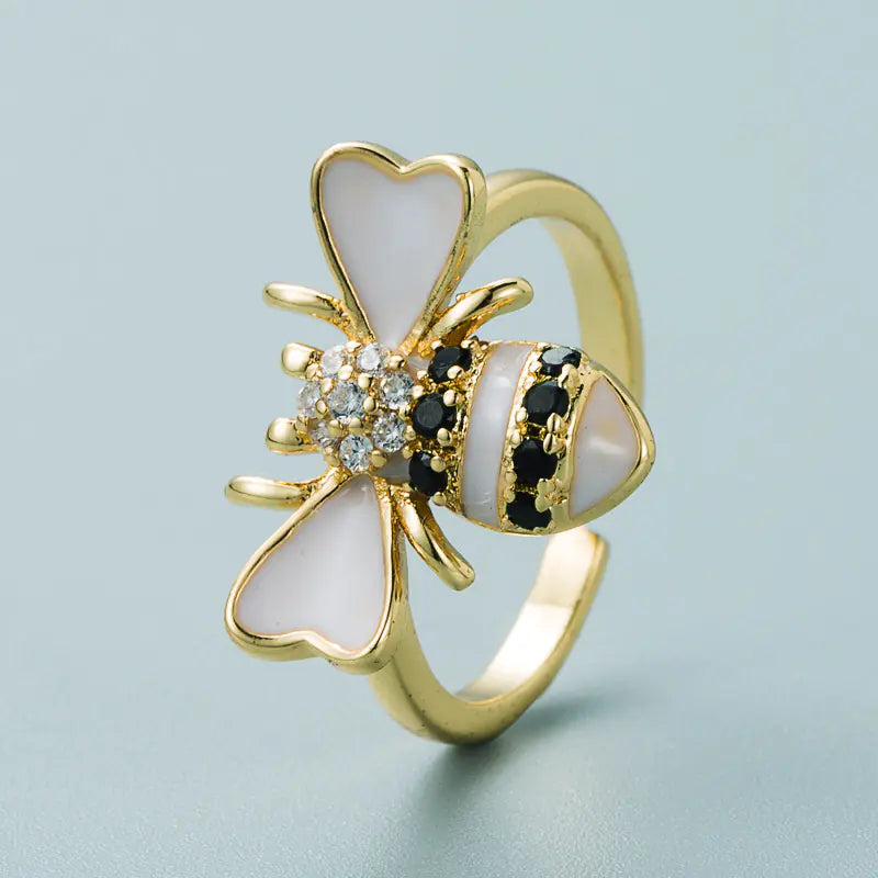Anillo de Abeja con Zirconia Incrustada en Cobre Chapado en Oro