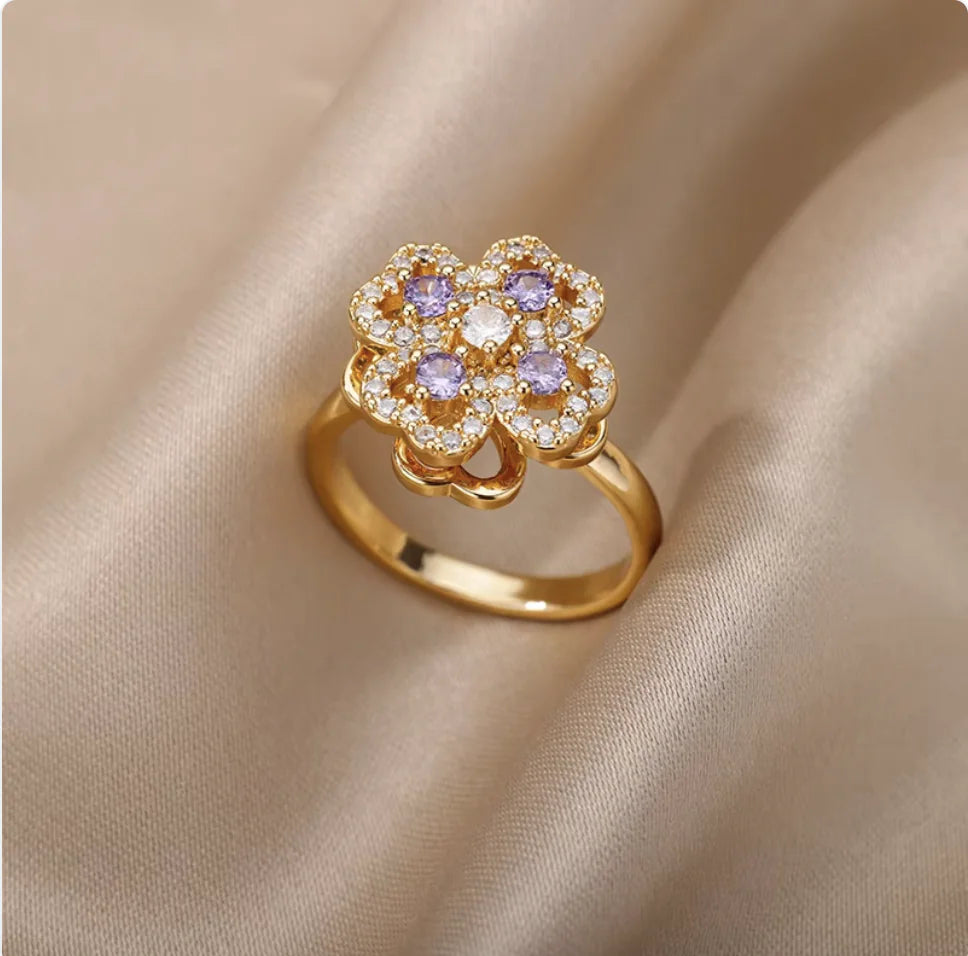 Anillo Floral Diamante Trébol