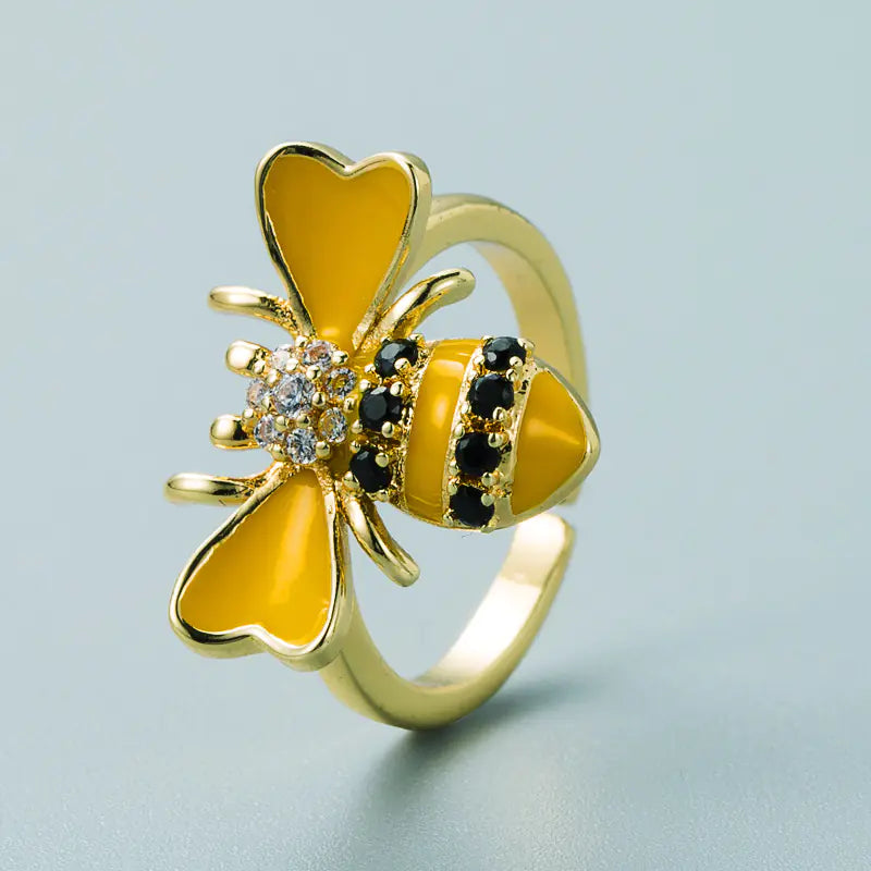 Anillo de Abeja con Zirconia Incrustada en Cobre Chapado en Oro
