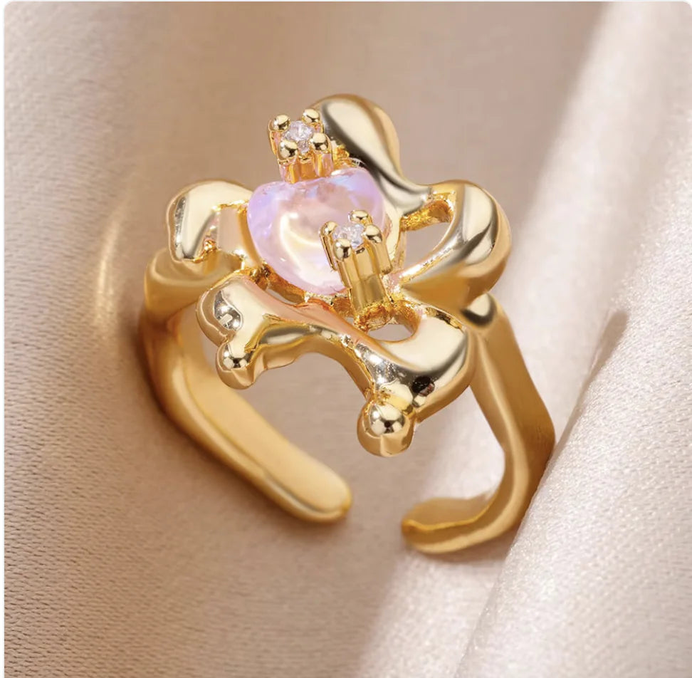 Anillo Floral Oro y Rosa