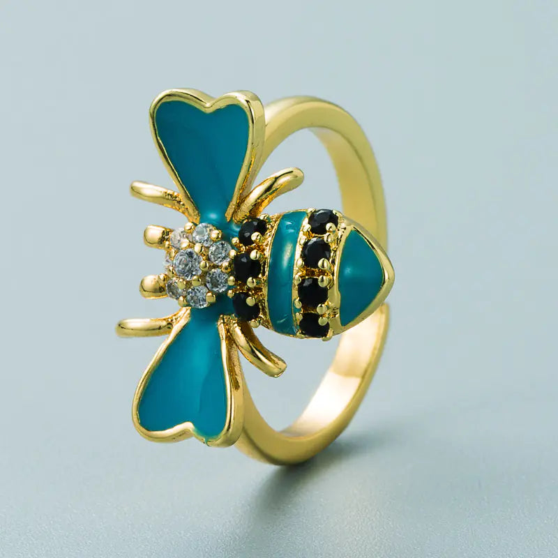Anillo de Abeja con Zirconia Incrustada en Cobre Chapado en Oro