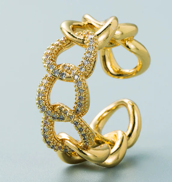 Anillo de Cadena de Cristal Plateado