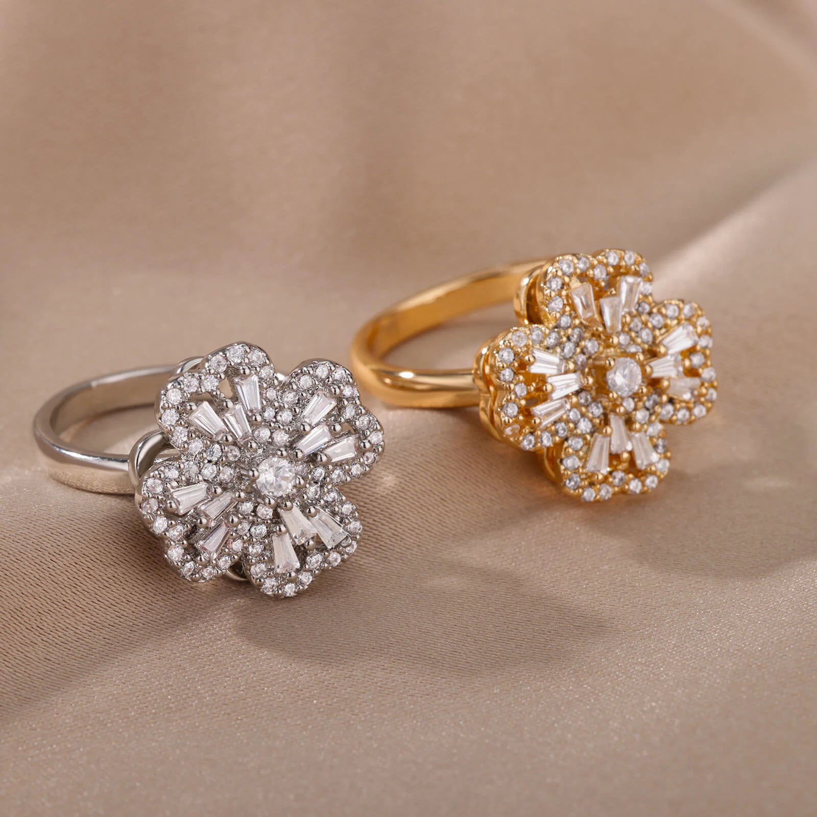 Elegante Anillo Giratorio de Flor