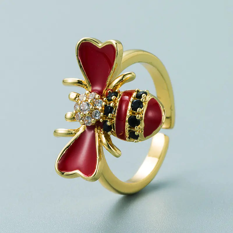 Anillo de Abeja con Zirconia Incrustada en Cobre Chapado en Oro